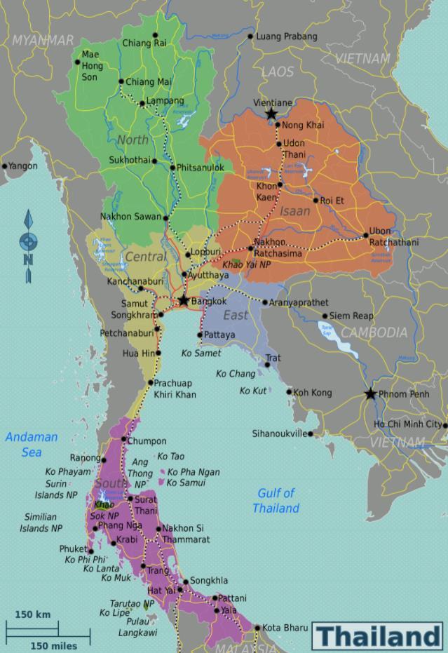 泰国地区的地图，与许多红宝石丰富的国家接壤